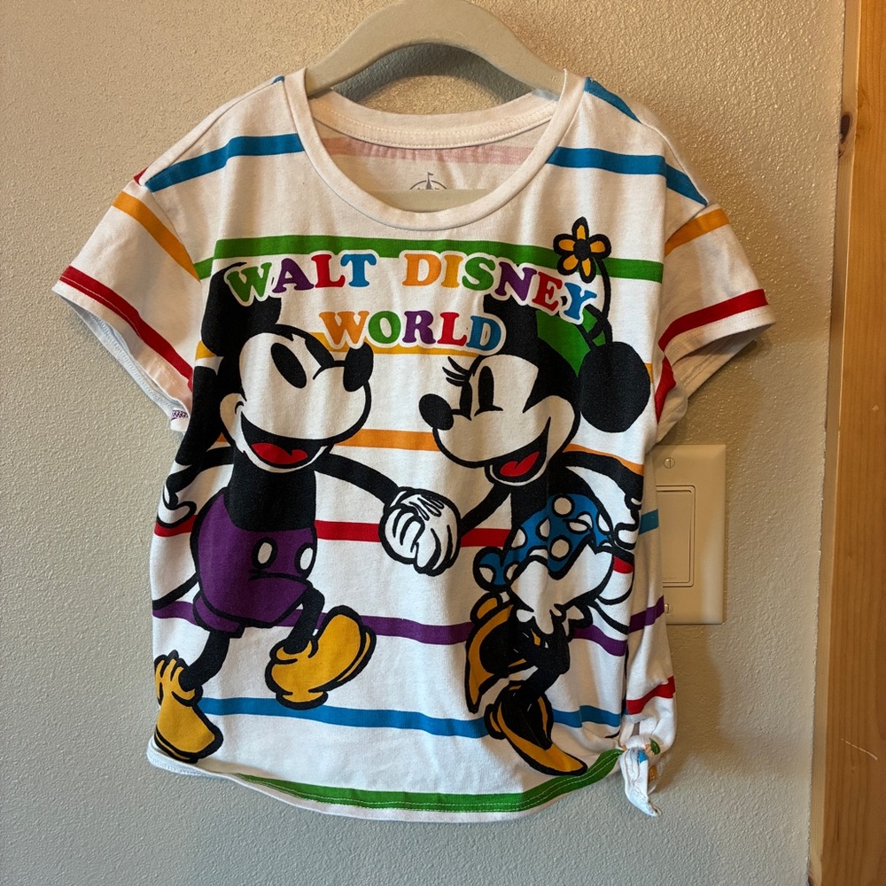 Disney Kids Mickey & Minnie Striped Tee - Multicolor Girls Sz M